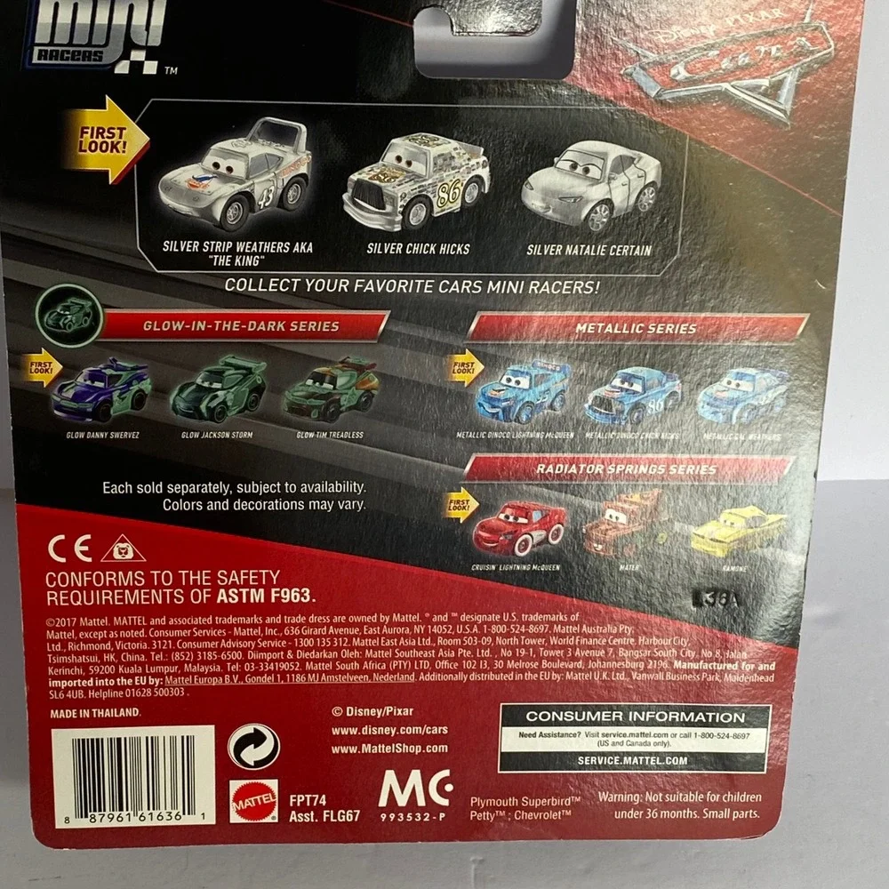 Disney Pixar Cars Mini Racers 3-Pack Metal Silver NEW Strip Weathers Chick Hicks